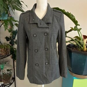 BONGO Women's Grey Double-Breasted Pea Coat